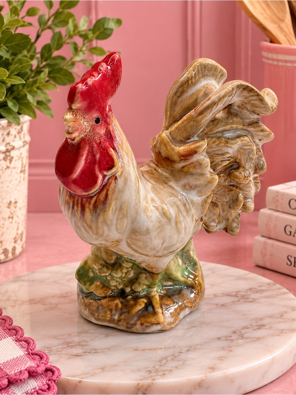 Ceramic Rooster Figurine - Multicolor 5” tall